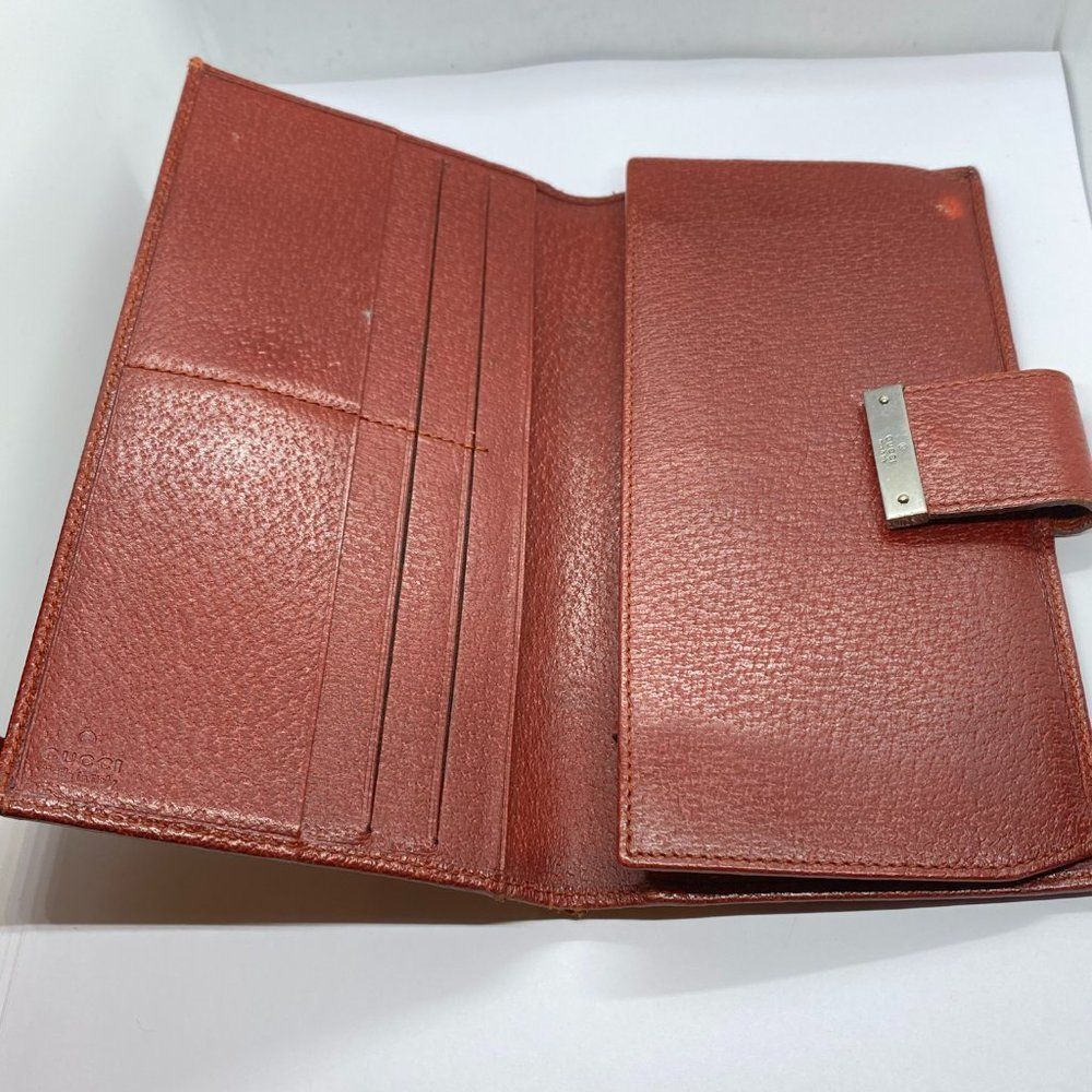 Authentic GUCCI Red Canvas & Leather Long Slim Wallet - Picture 6 of 14